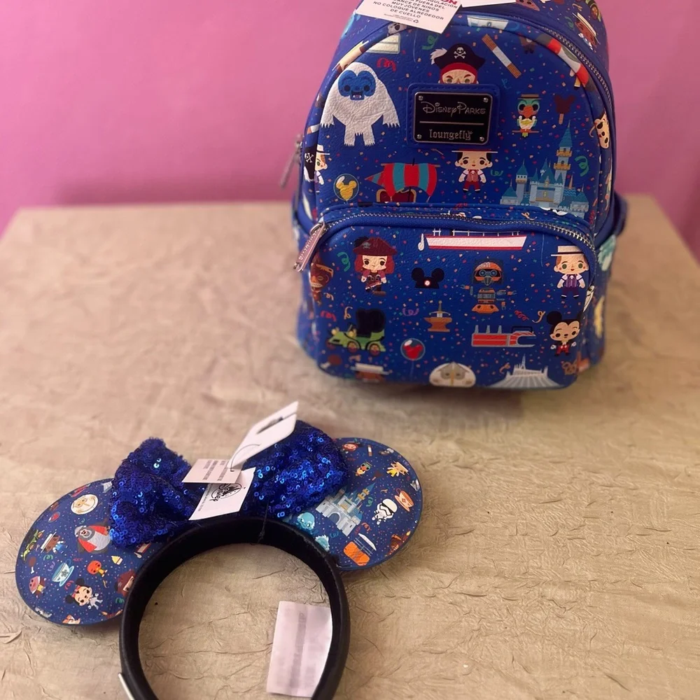 Bundle Loungefly Blue Disney Backpack with Ear Headband RARE
